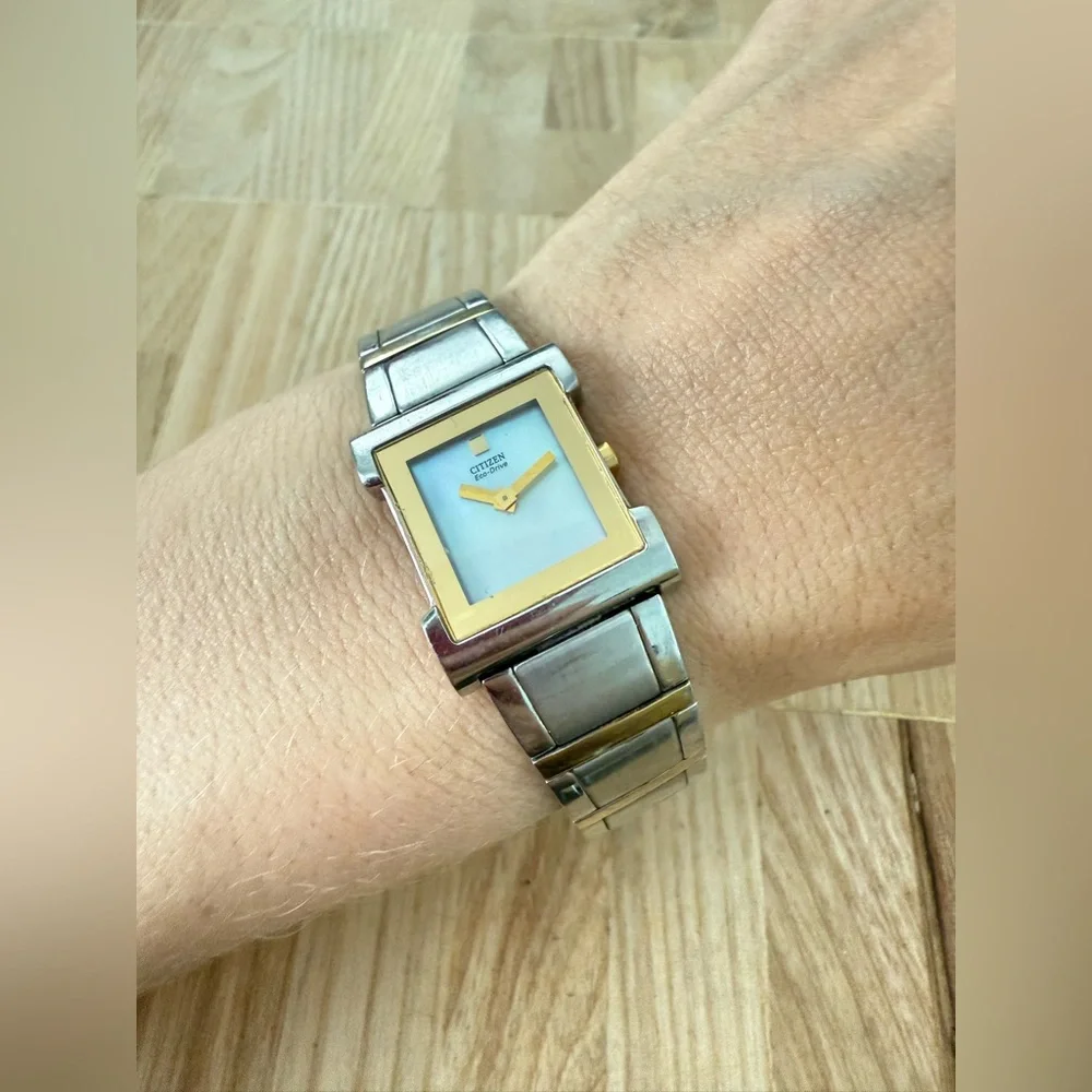Citizen eco drive ladies square two tone dress watch